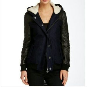 Doma Varsity Leather Wool Bomber Jacket Medium